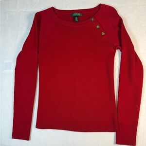 Lauren Ralph Lauren Red Ribbed Long Sleeve Crew Neck Sweater Size Large